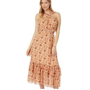 PAIGE Floral Midi Dress in Cinnabar and White